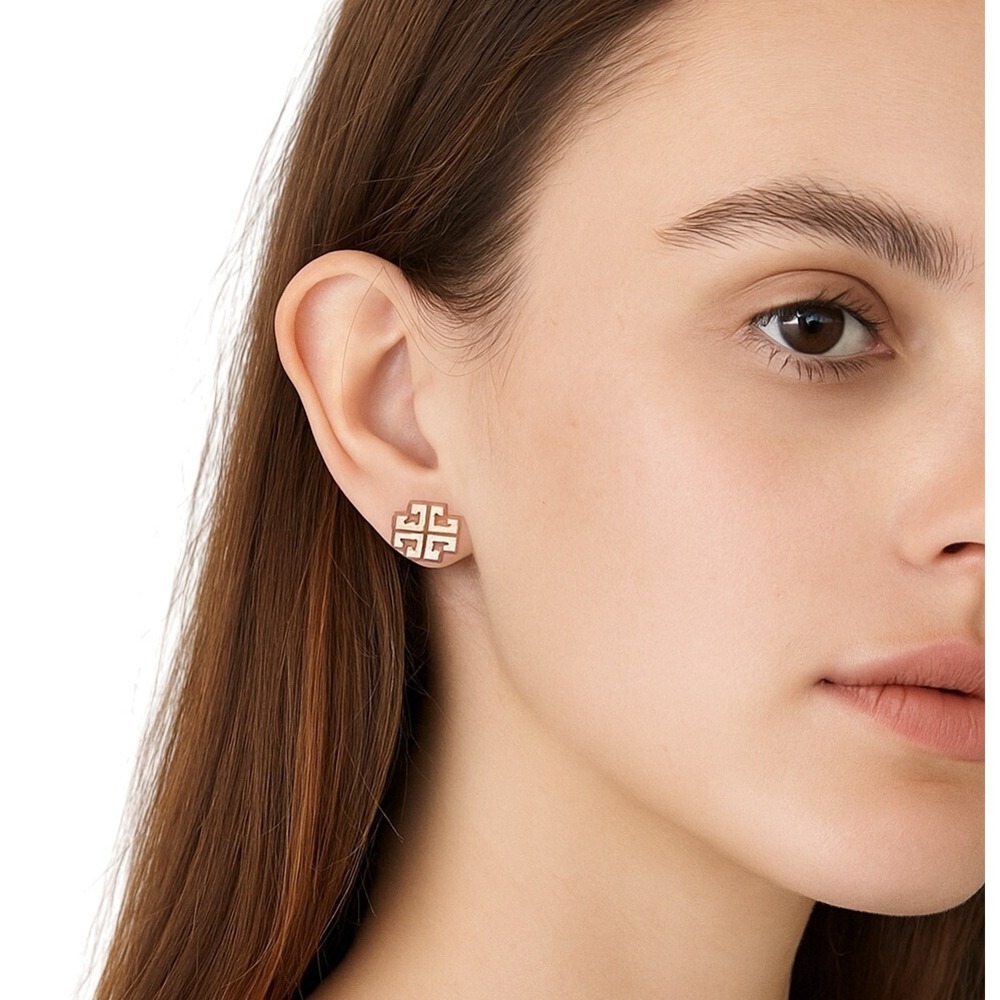 Tory Burch Jewelry Britten Logo Stud Earring Rose‎ Gold Tone NEW